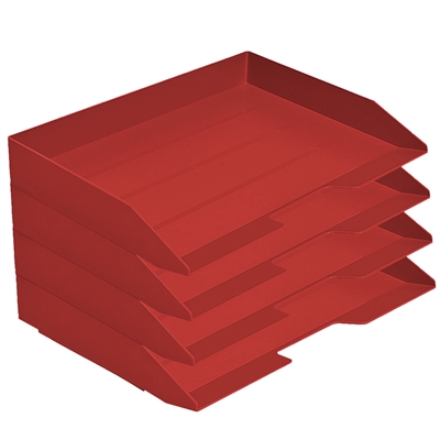 Acrimet Stackable Letter Tray 4 Tier Side Load Plastic Desktop File Organizer (Solid Red Color) Code.220.VM.O