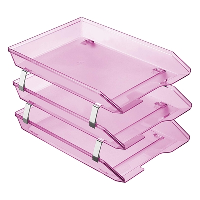 Acrimet Facility 3 Tier Letter Tray Front Load(Clear Pink Color) Code 265.8