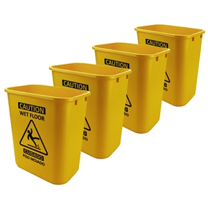 Acrimet Bucket and Wet Floor Sign, Leak Collector Bucket, Caution Wet Floor, Bilingual 27 Quart (Plastic) (Yellow Color) (Set of 4) 575.4