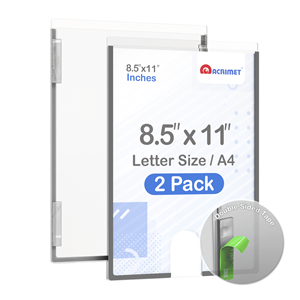 Acrimet Wall Mount Sign Holder Display 9 1/8" x 12 1/2" Self Adhesive (A4 - Letter Size) (2 Pack) (Clear Crystal)