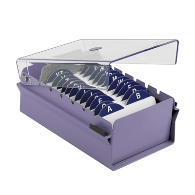 Acrimet Index Business Card Size File Holder Organizer Metal Base Heavy Duty (Purple Color with Crystal Plastic Lid Cover) Code 910.0