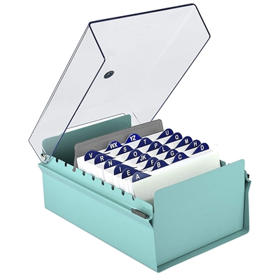 Acrimet 4 X 6 Card File Holder Organizer Metal Base Heavy Duty (Green Color with Crystal Plastic Lid Cover) Code 922.6