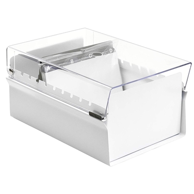 Acrimet 4 X 6 Card File Holder Organizer Metal Base Heavy Duty (White Color  with Crystal Plastic Lid Cover) Code 922.8