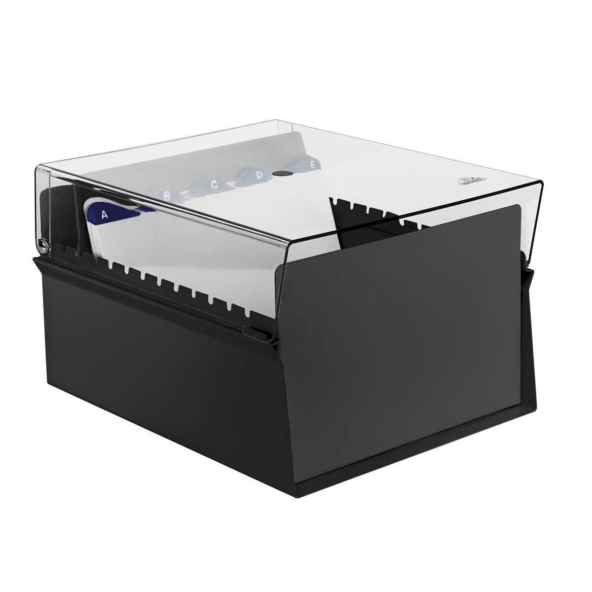Acrimet 6 x 9 Card File Holder Organizer Metal (AZ Index Cards and Divider  Included) (Black Color with Crystal Plastic Lid Cover)