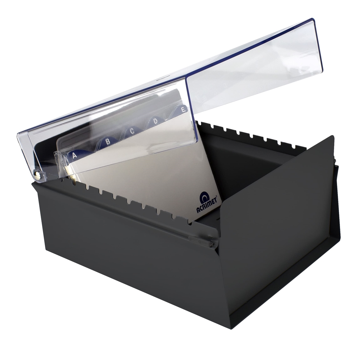 Acrimet 6 x 9 Card File Holder Organizer Metal (AZ Index Cards and Divider  Included) (Black Color with Crystal Plastic Lid Cover) 924.7
