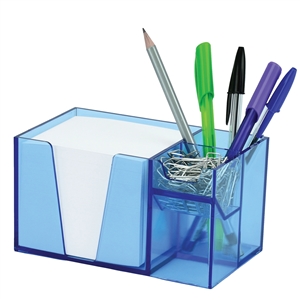 Acrimet Desk Organizer Pencil Paper Clip Holder Clear Blue Color (With Paper)