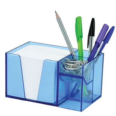 Acrimet Desk Organizer Pencil Paper Clip Holder Clear Blue Color (With Paper)