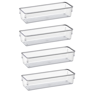 Acrimet Desk Drawer Organizer Box Tray Storage Bins Modular Divider for Home, Kitchen, Office and Storage (Clear Crystal Plastic) (4 Pack - 9.5 x