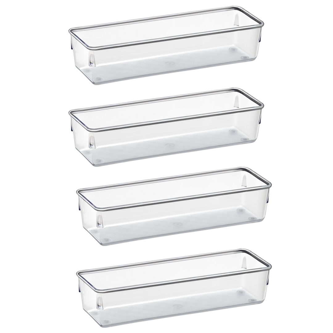 Acrimet Desk Drawer Organizer Box Tray Storage Bins Modular Divider for Home, Kitchen, Office and Storage (Clear Crystal Plastic) (4 Pack - 9.5 x