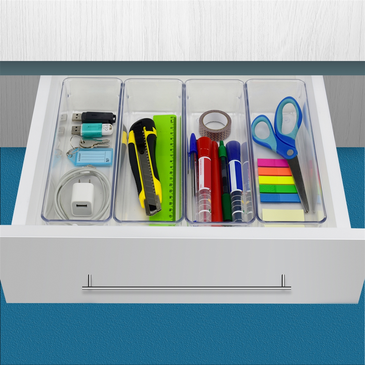 Simplify 4-Pack 12.76-in x 3.66-in Clear Plastic Drawer Organizer in the  Drawer Organizers department at