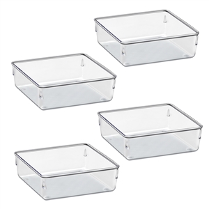 Acrimet Desk Drawer Organizer Box Tray Storage Bins Modular Divider for Home, Kitchen, Office and Storage (Clear Crystal Plastic) (4 Pack - 9.5 x