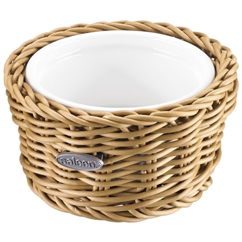 saleen beige 11cm round basket with porcelain bowl