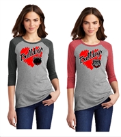 15 Sports Bulldogs Love Ladies 3/4 Sleeve Raglan
