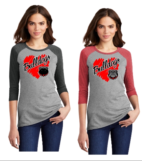 15 Sports Bulldogs Love Ladies 3/4 Sleeve Raglan