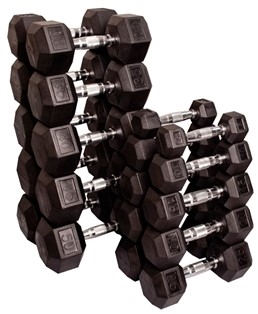 Body Solid SDRS550 Rubber Coated Hex Dumbbell Set 5 to 50 Lbs Image