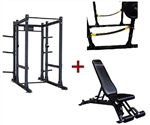 Body-Solid SPR1000SSBackP5 Extended Power Rack w/Adjustable Commercial Bench and Power Rack Strap Safeties Image
