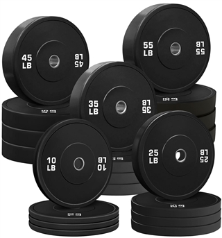 French Fitness Olympic Black Bumper Plate Set 680 lbs - Blank Image