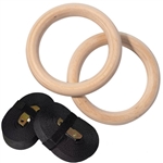 French Fitness Gymnastic Gym Wood Rings w/Adjustable Straps Image