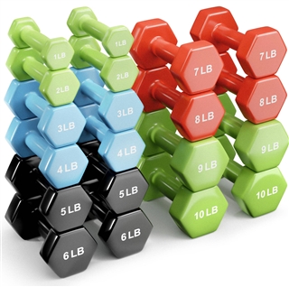 French Fitness Colorful Hex Vinyl Dumbbell Set of 1 to 10 lbs Image
