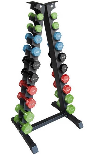 French Fitness Colorful Hex Vinyl Dumbbell Set 1 to 10 lbs w/Rack Image