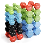 French Fitness Colorful Hex Vinyl Dumbbell Set of 1 to 15 lbs Image