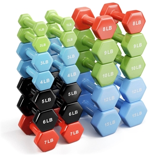 French Fitness Colorful Hex Vinyl Dumbbell Set of 1 to 15 lbs Image