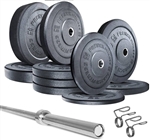 French Fitness Olympic Bumper Plates Set w/7 ft Olympic Bar 285 lbs - Crumb Rubber Image