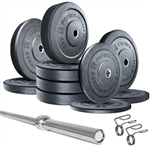 French Fitness Olympic Bumper Plate Set w/7 ft Olympic Bar 325 lbs - Crumb Rubber Image