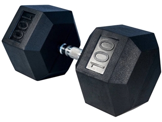 French Fitness Rubber Coated Hex Dumbbell 100 lbs - Single Image