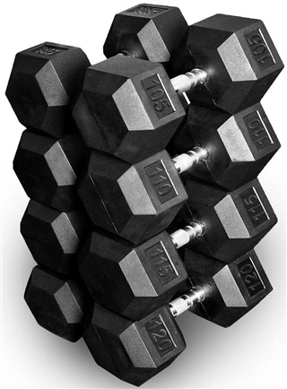 French Fitness Rubber Coated Hex Dumbbell Set 105-120 lbs Image