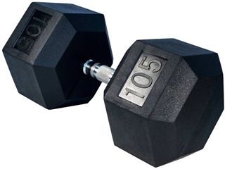 French Fitness Rubber Coated Hex Dumbbell 105 lbs - Single Image