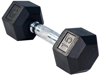 French Fitness Rubber Coated Hex Dumbbell 15 lbs - Single Image