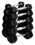French Fitness Rubber Coated Hex Dumbbell Set 2.5-22.5 lbs - 5 Pair Image