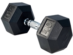 French Fitness Rubber Coated Hex Dumbbell 40 lbs - Single Image