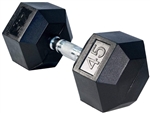 French Fitness Rubber Coated Hex Dumbbell 45 lbs - Single Image