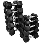 French Fitness Rubber Coated Hex Dumbbell Set 5-50 lbs Image