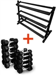 French Fitness Rubber Hex Dumbbell Set 5 to 50 lbs. w/Rack Image