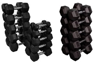 French Fitness Rubber Coated Hex Dumbbell Set 5-75 lbs Image
