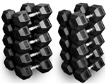 French Fitness Rubber Coated Hex Dumbbell Set 55-100 lbs Image