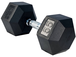 French Fitness Rubber Coated Hex Dumbbell 55 lbs - Single Image