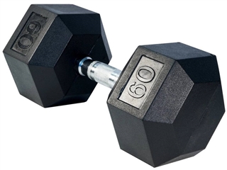 French Fitness Rubber Coated Hex Dumbbell 60 lbs - Single Image