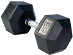 French Fitness Rubber Coated Hex Dumbbell 65 lbs - Single Image