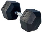 French Fitness Rubber Coated Hex Dumbbell 75 lbs - Single Image