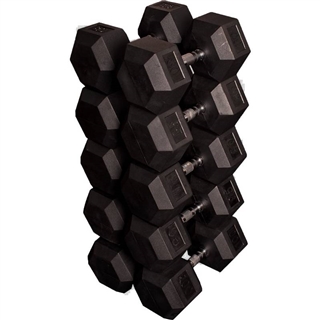 French Fitness Rubber Coated Hex Dumbbell Set 80-100 lbs Image