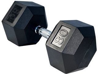 French Fitness Rubber Coated Hex Dumbbell 80 lbs - Single Image