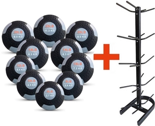 French Fitness Rubber Medicine Ball Set of 10 (6 to 25 lbs) w/Rack Image