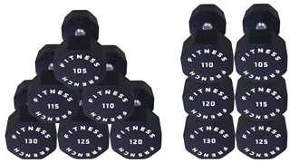 French Fitness Urethane 8 Sided Hex Dumbbell Set, 105-130 lbs Image