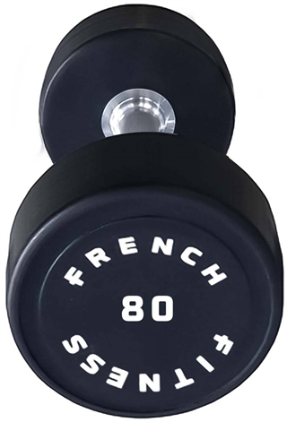 French Fitness Urethane Round Pro Style Dumbbell 80  lbs - Single Image