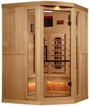 Golden Designs GDI-8035-03 3-Person Corner Full Spectrum PureTech Near Zero EMF FAR Infrared Sauna with Himalayan Salt Bar | Image