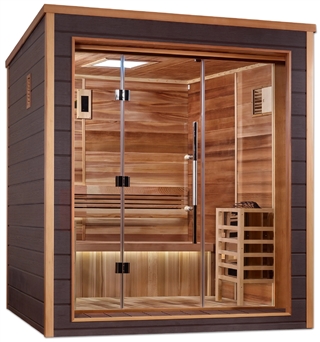 Golden Designs GDI-8203-01 Drammen 3 Person Outdoor-Indoor Traditional Sauna - Canadian Red Cedar Interior | Image